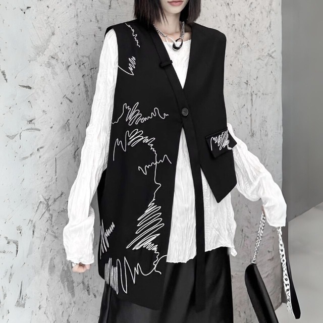 Wrap design single button gilet C0926