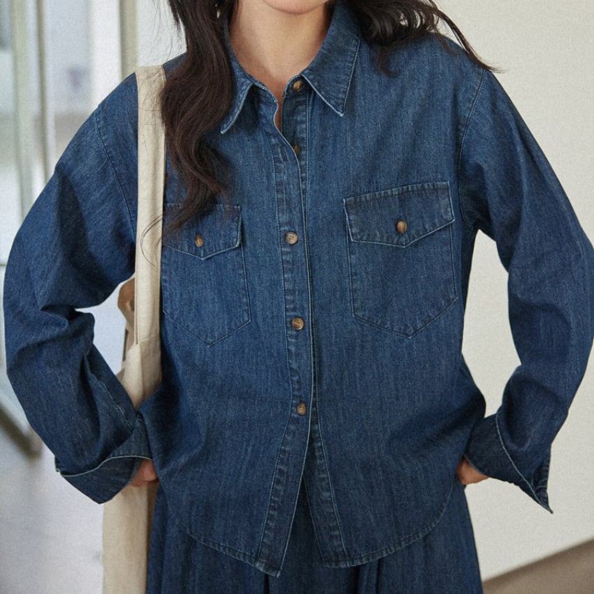 button-front denim shirt　J00486