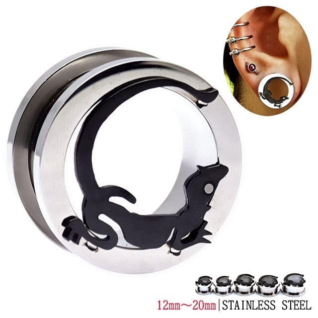 拡張ピアス 16mm ハイポリッシュ ブラック トカゲ フレッシュトンネル