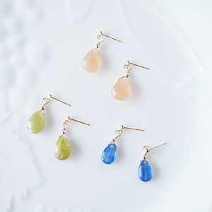 K10 Orange moonstone stud pierce　/　天然石　オレンジムーンストーン　スタッドピアス　1粒ピアス