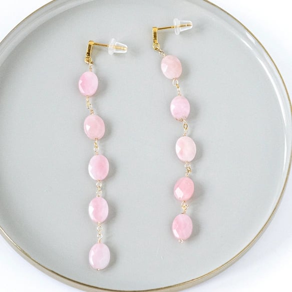 桜ミルクのロングピアス|インドネシア産ピンクオパールロングピアス14kgf