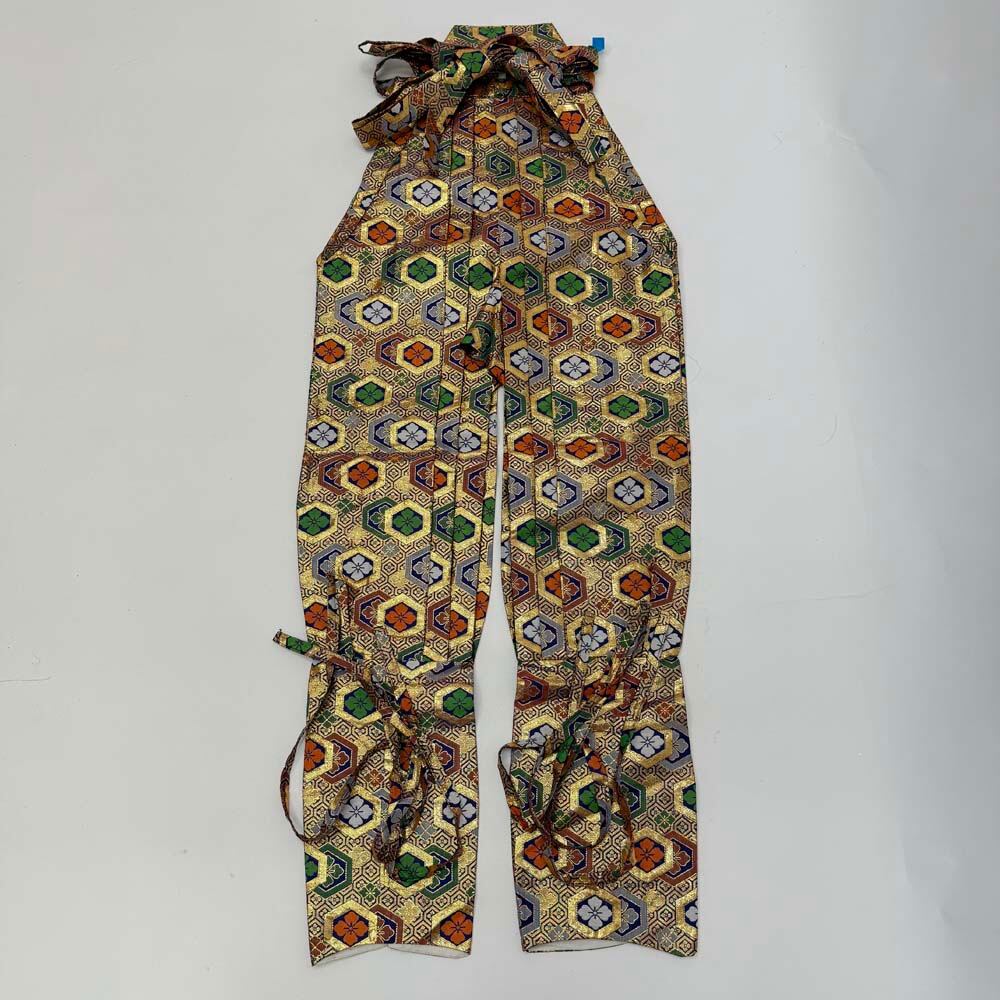 袴 馬乗り袴 ズボン 男袴 紐下丈113cm 男性用袴 成人式袴 青 金 中古 4668