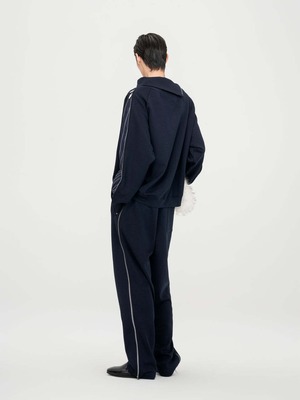 【26AW | MEN】Feng Chen Wang フェンチェンワン / スウェット / 2-in-1 Navy Striped Patchwork Sweatshirt FUF22SW01