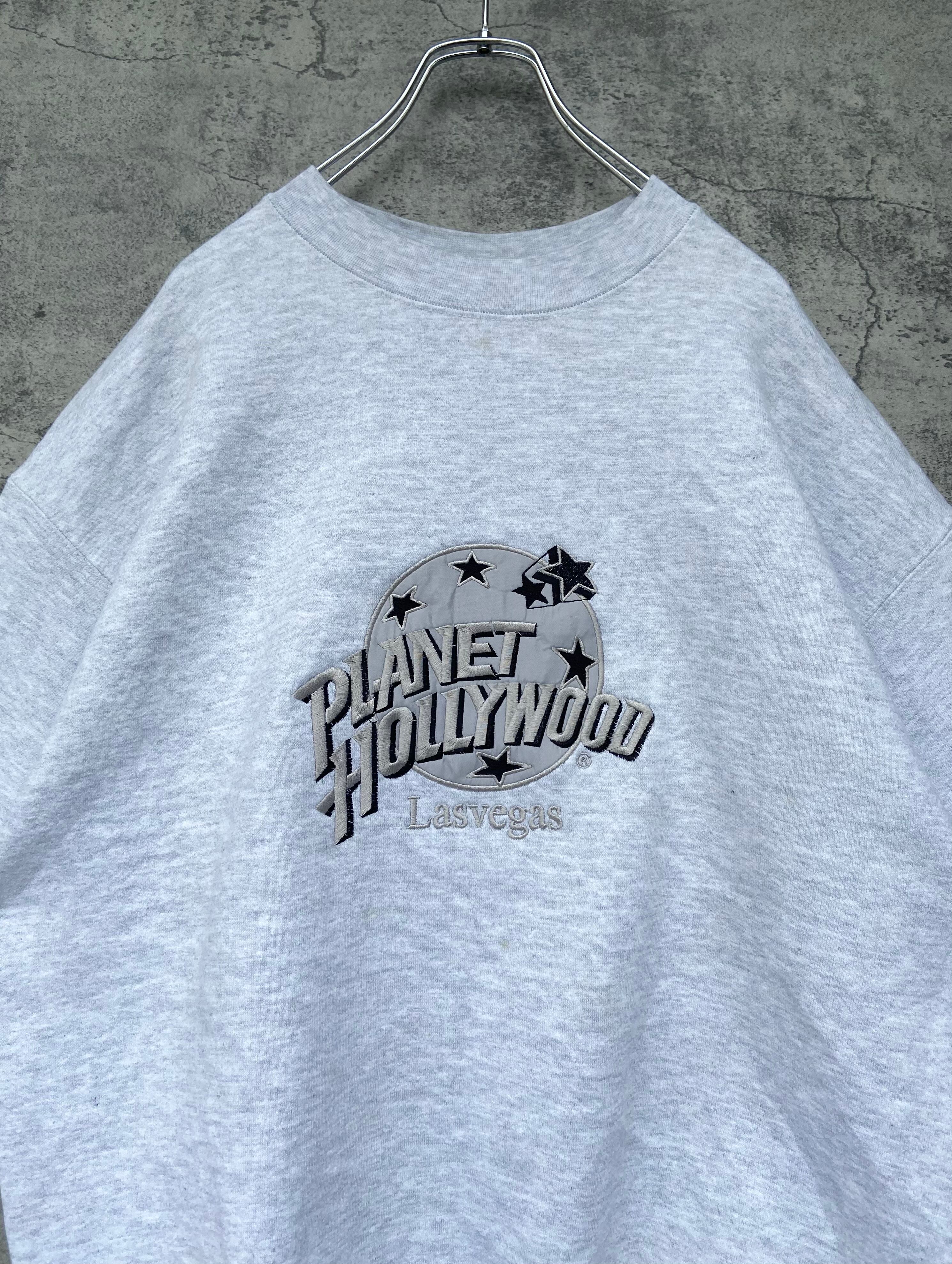 USA製 PLANET HOLLYWOOD/ プラネットハリウッド 霜降り白 刺繍スウェット オーバーサイズ