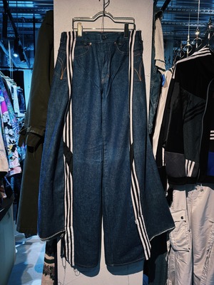 【D4C】special "original Re:make" three stripe design vintage buggy asymmetry denim pants