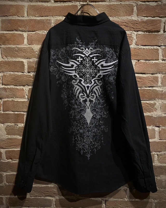 【Caka act3】Gothic Embroidery × Print Design Vintage Loose L/S Shirt