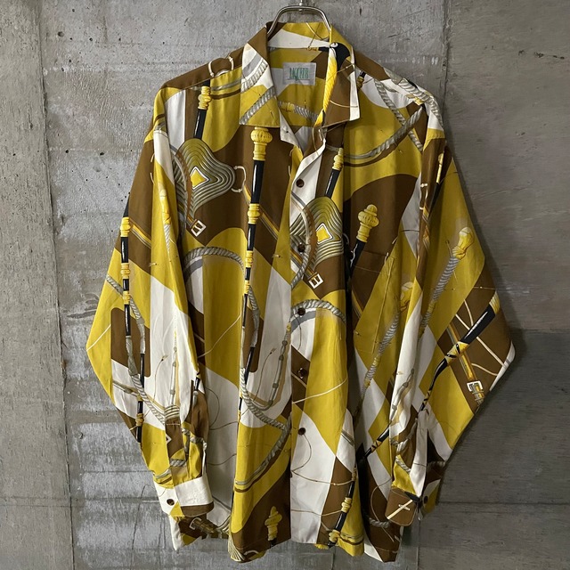 〖vintage〗retro baroque pattern design dress shirt/レトロ バロック柄 デザイン ドレス シャツ/lsize/#0416