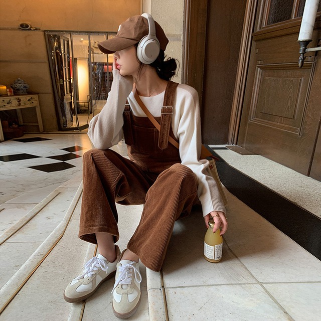 オールインワン レディース オーバーオール サロペット ワイドパンツ ロング ロング丈 コーデュロイ かわいい 大人可愛い シンプル カジュアル おしゃれ お洒落 かっこいい レトロ 大人女子 こなれ感 ラフ キュート 送料無料 存在感 無地 秋 冬 10代 20代 30代 学生 通学 デート お出かけ 女子会 休日 着回し 普段使い 重ね着 韓国 韓国系 ファッション コーデ スタイル モテ 体型カバー トレンド 流行 インスタ映え XS S M L XL 青 ブルー 茶色 ブラウン