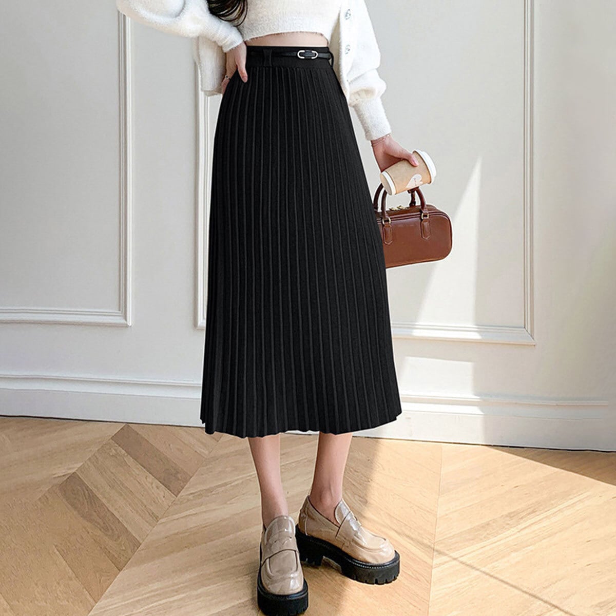 プリーツ ニット スカート レディース 秋冬 韓国 ロングスカート きれいめ 大人 かわいい フェミニン 通勤 ビジネス オフィス シンプル ウエストゴム ハイウエスト ミモレ丈 大人可愛い 大人女子