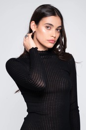 ウールシルク アジュレ モックネック 長袖 ブラック 2、3サイズ