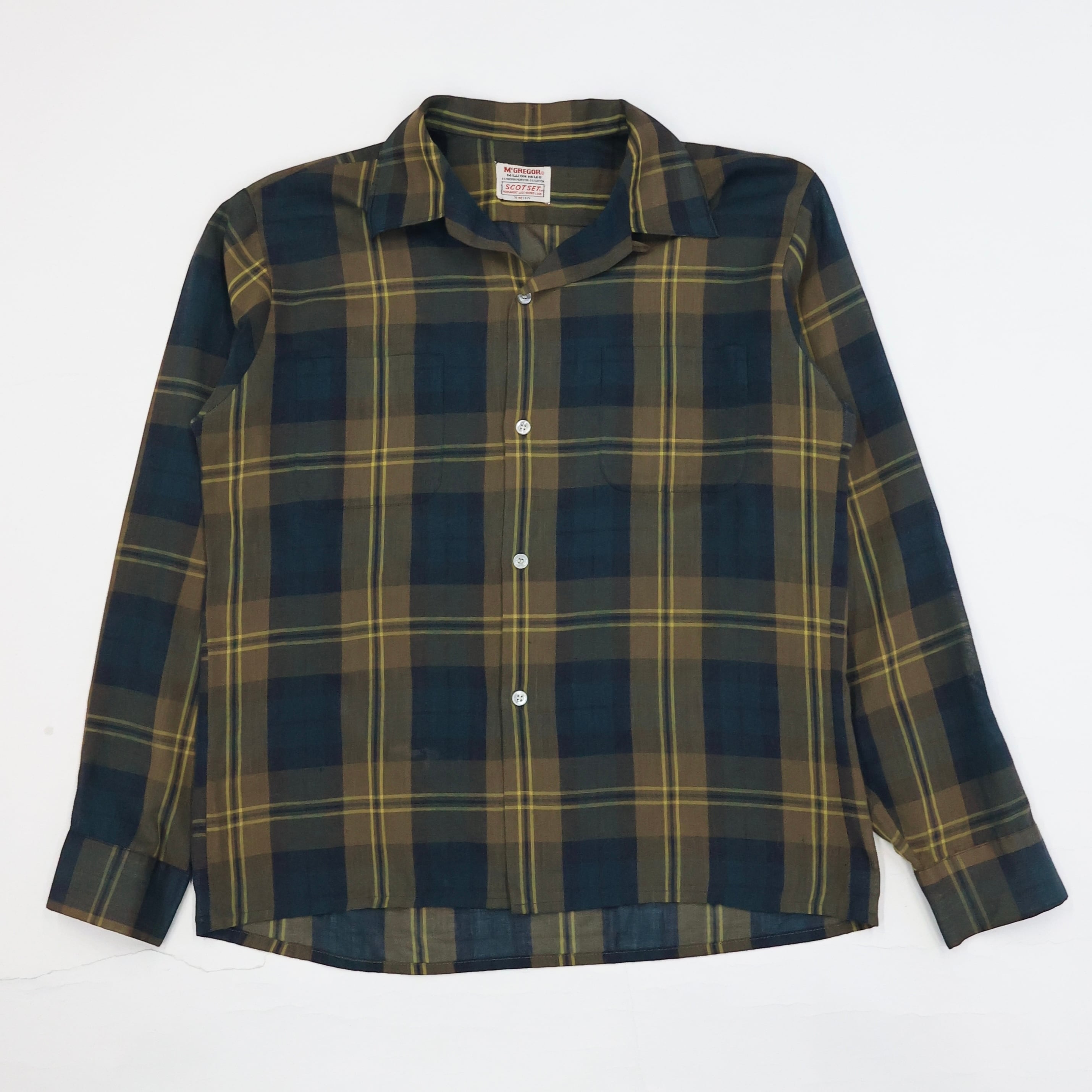 60S MCGREGOR SCOTSET CHECKED OPEN COLLAR L/S SHIRT