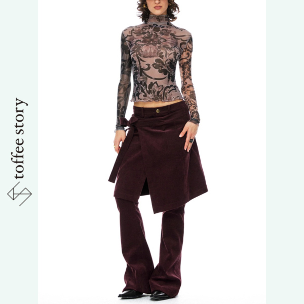 ワインに溶ける影 レイヤードコーデュロイスカートパンツ 《B0055》