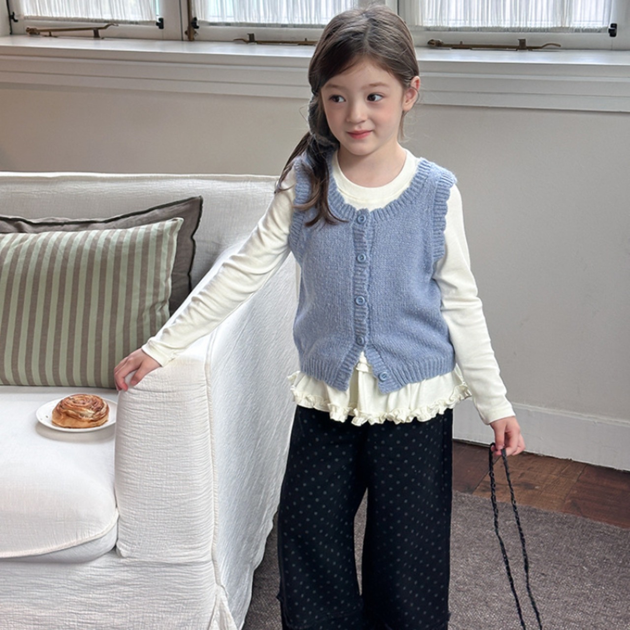 秋レトロ重ね着ニットベスト