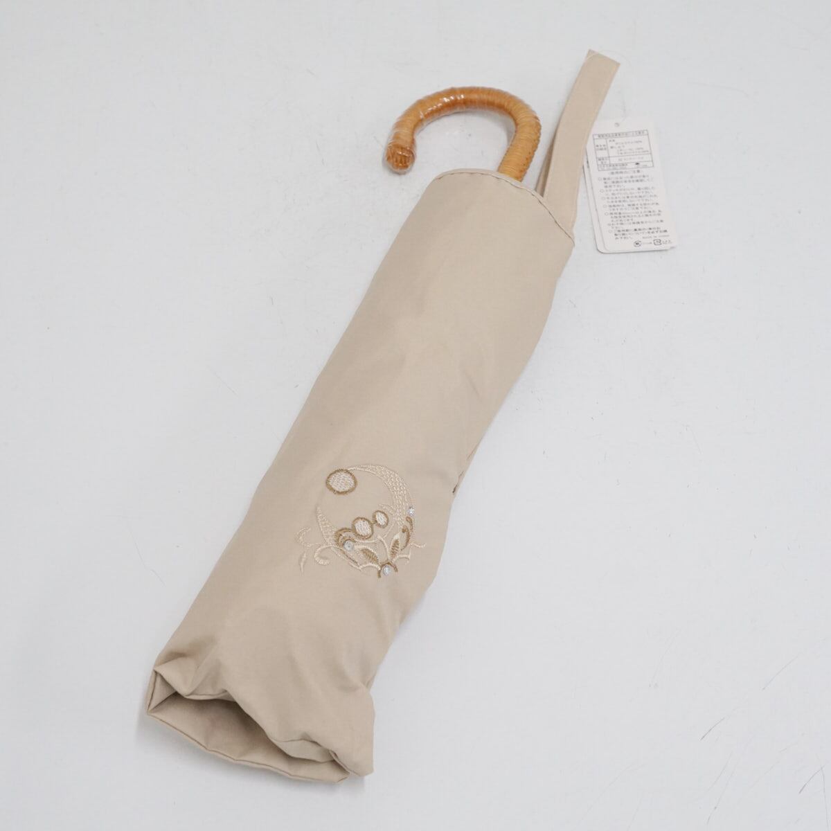 美品未使用品　MIKIMOTO ミキモト　麻×綿使用折りたたみUV日傘　晴雨兼用 新品未使用】 折日傘 MIKIMOTO COSMETICS ミキモトコスメティックス