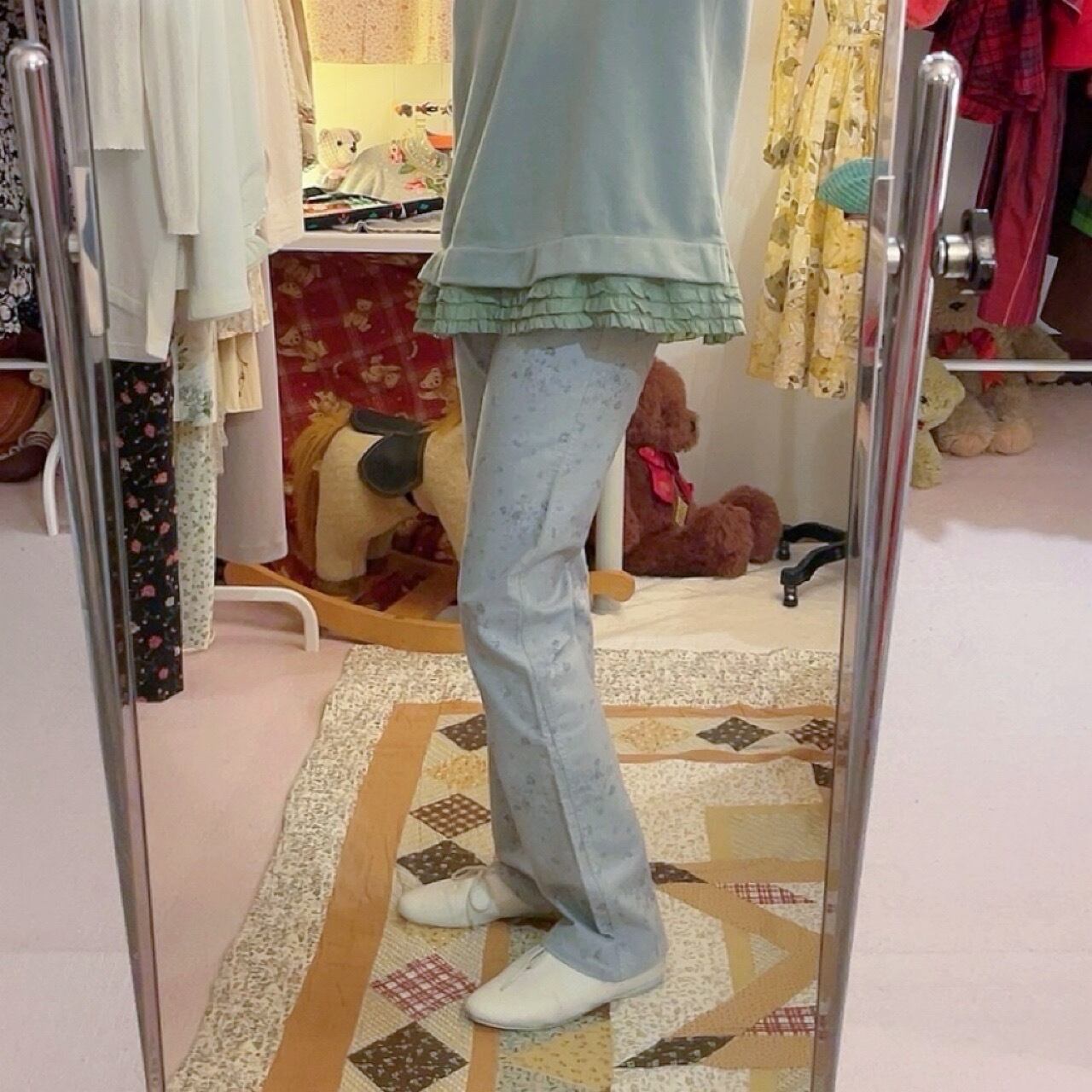 blue mini flower skinny pants