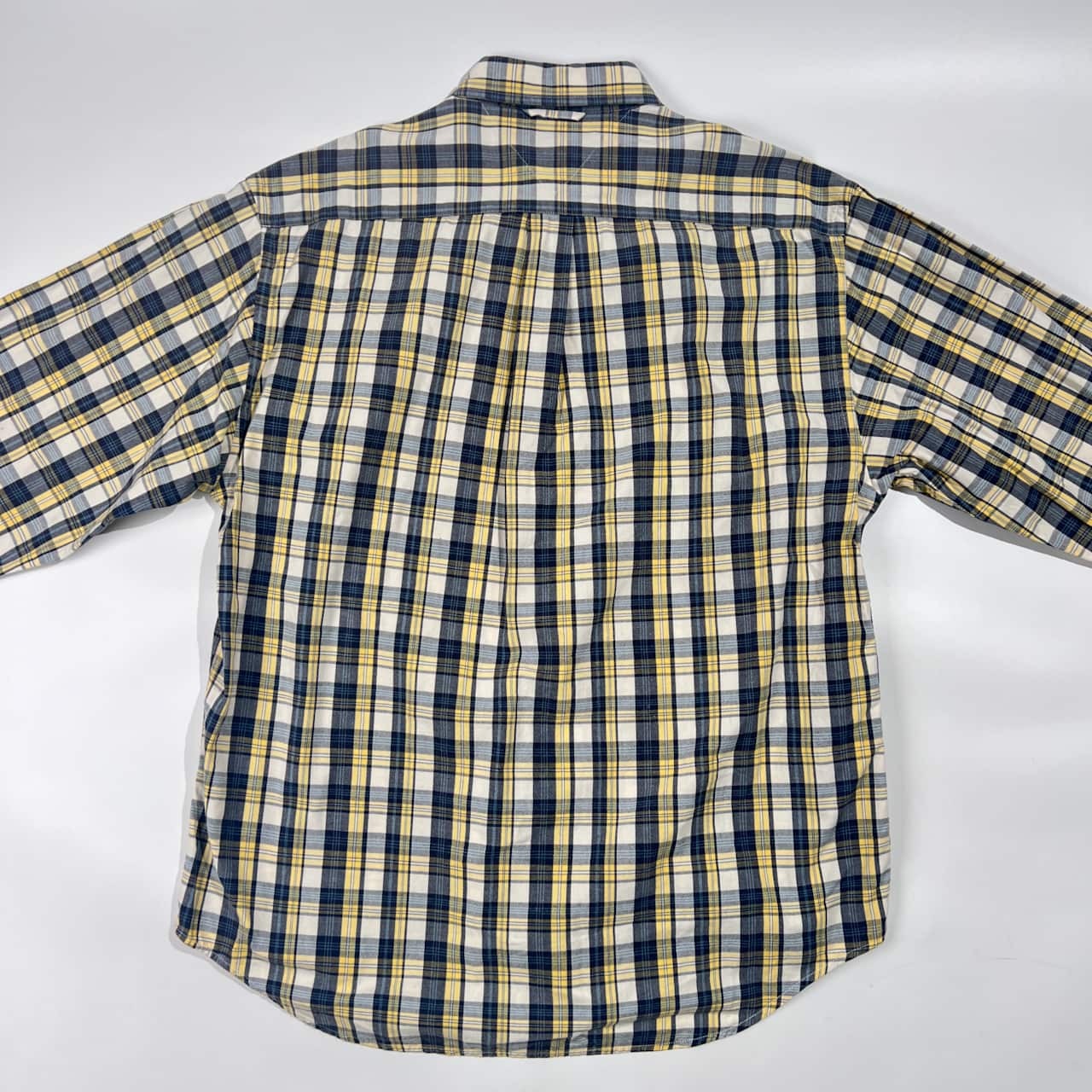 90s TOMMY HILFIGER トミーヒルフィガー フラッグ刺繍 チェック柄 オックスフォード 長袖シャツ S/イエロー系 メンズ ビンテージ