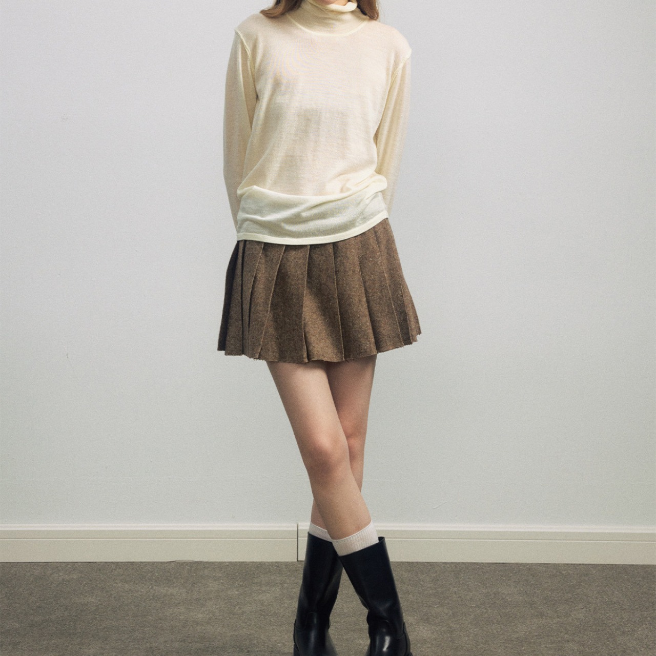 Tweed Pleated Mini Skirt T3878