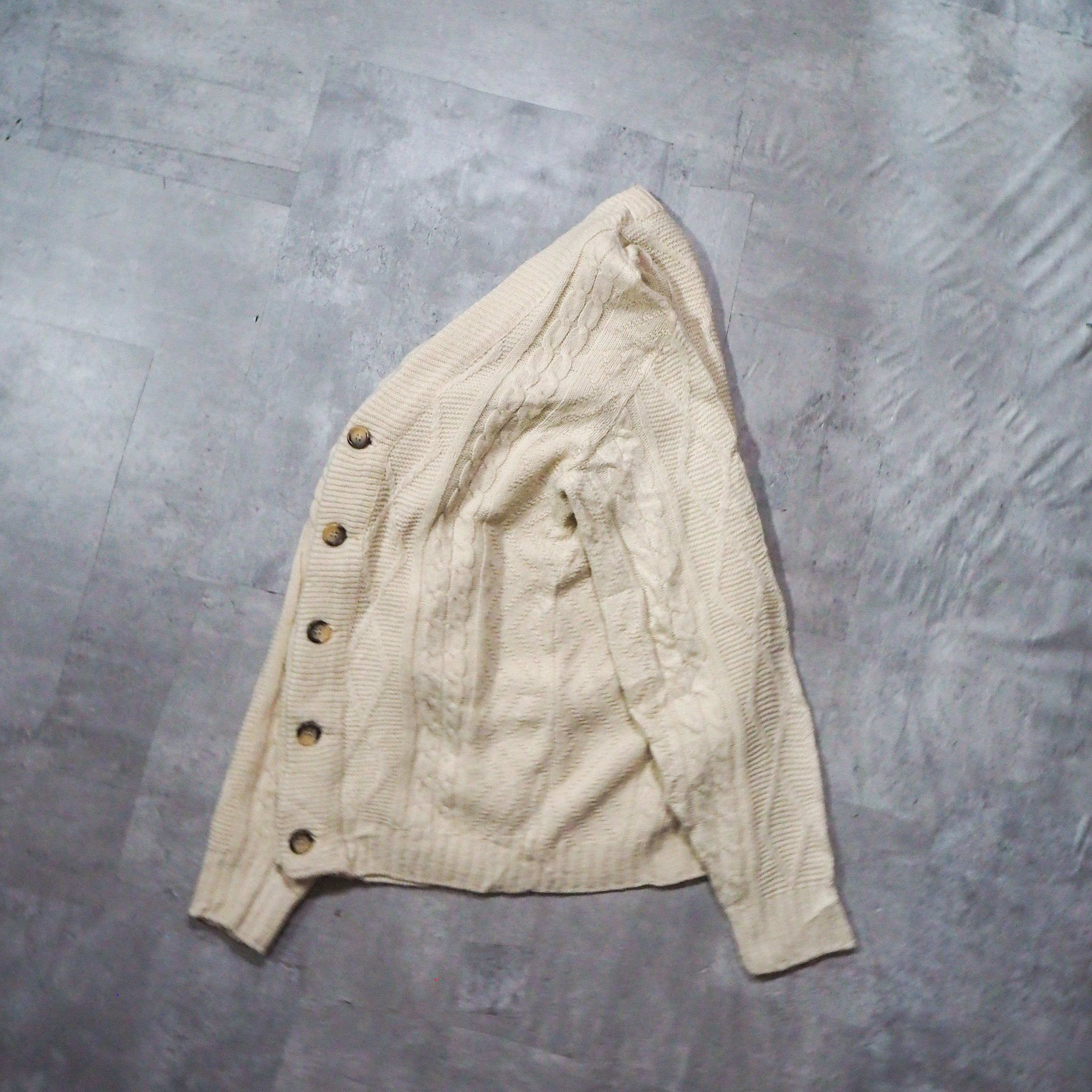 70s-80s “Jersild” off-white acryl fisherman knit cardigan 70年代 