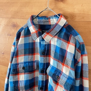 【AMERICAN EAGLE OUTFITTERS】ネルシャツ 長袖シャツ ヘビーネル 厚手ネル フランネル ブロックチェック 柄シャツ L フラップポケット アメリカンイーグル US古着