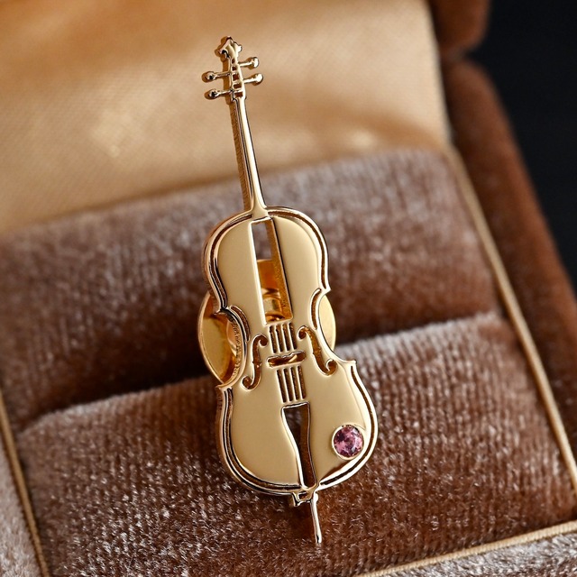 チェロ ピンブローチ　真鍮素地／K18ゴールドメッキ／プラチナメッキ／誕生石オプション【13,200円〜33,000円】