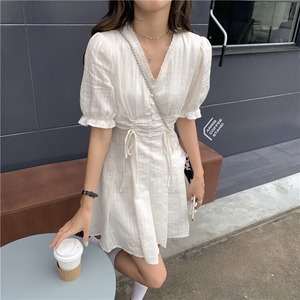 ホワイトパフスリーブワンピース　A0859