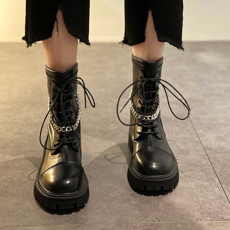 チェーン ブーツスプリングオータム薄手レッドスタイルスタンダードショート レトロ レース 靴 シューズ 春物 秋物 レースアップ 部族の婦人靴13426730970