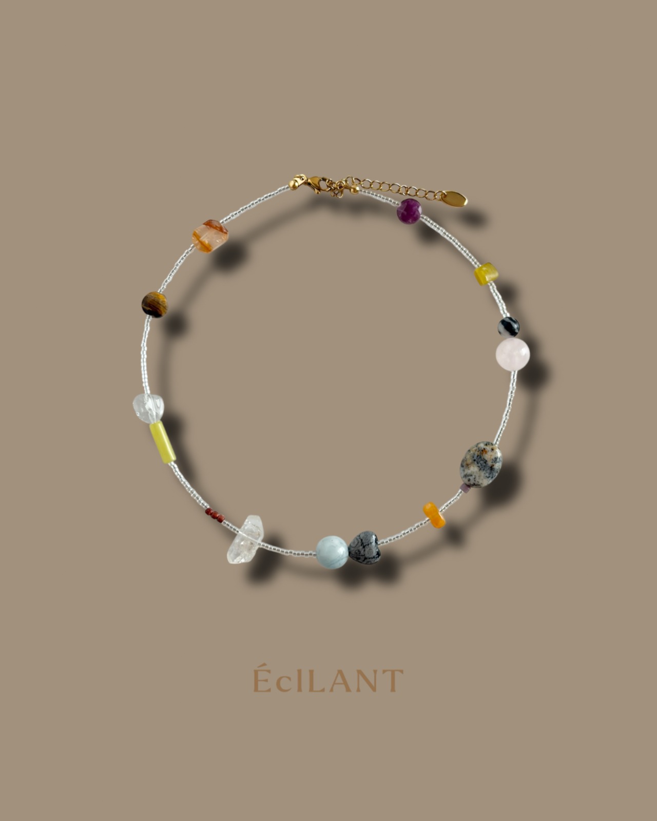 Multi Stone Clear Beads Necklace［BZN35］