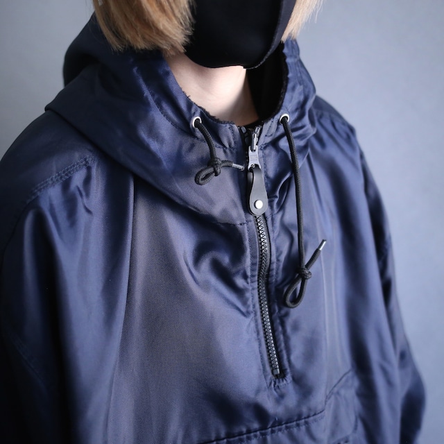 "reversible" fleece×nylon over size anorak parka