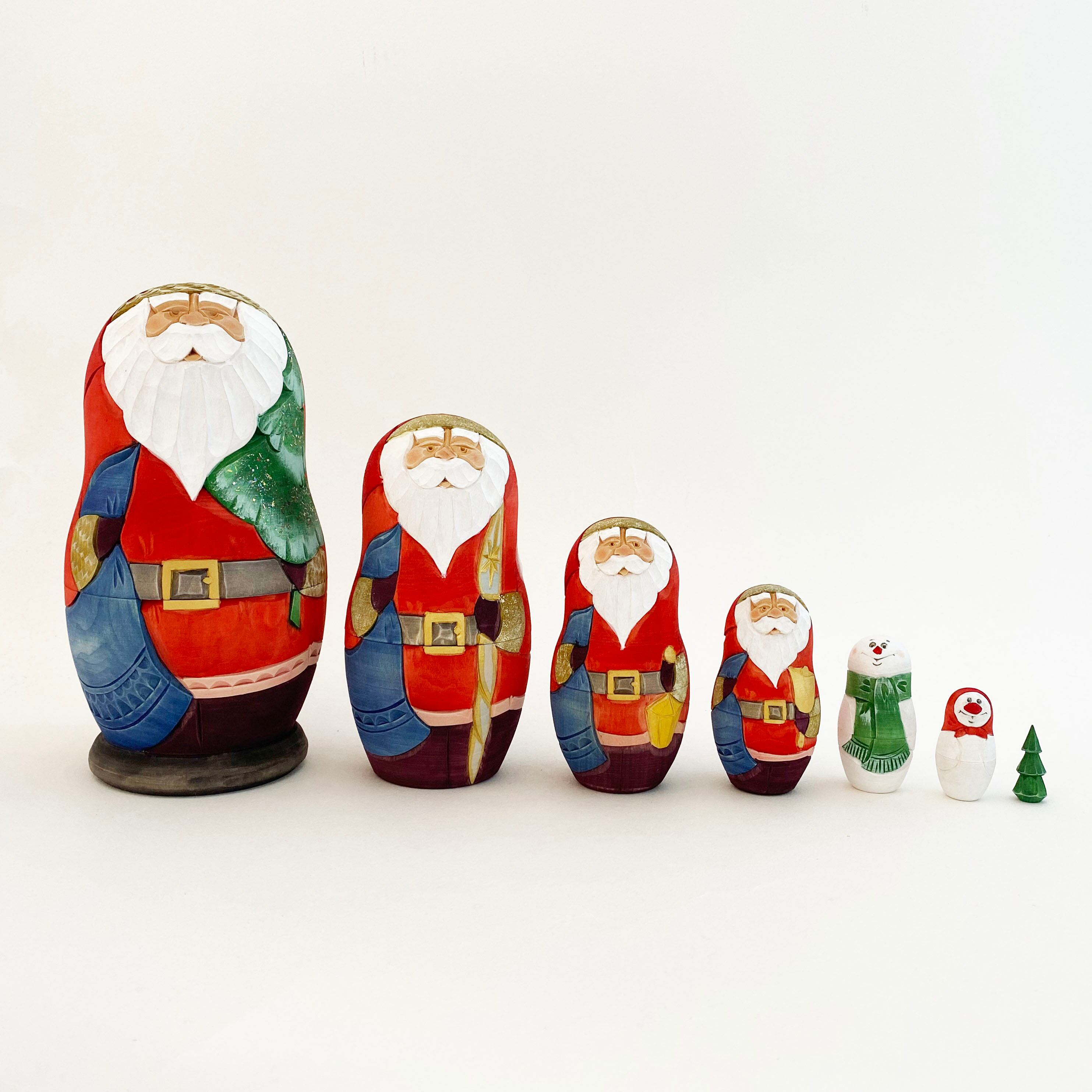 サンタ木彫マトリョーシカ（コブロフ工房/7個組）