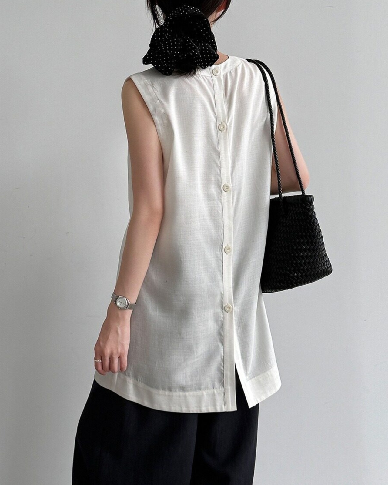 バックボタンラウンドネックロングシャツ 2color A1039 - 9