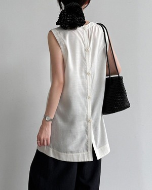 バックボタンラウンドネックロングシャツ 2color A1039
