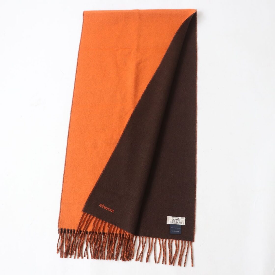 美品◎イギリス製 HERMES エルメス レクトヴェルソ カシミヤ100％ ロゴ  