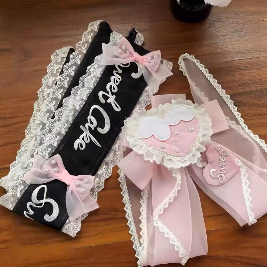 ハートとリボンが甘く揺れる、レース仕立てのロリィタ用サッシュベルト