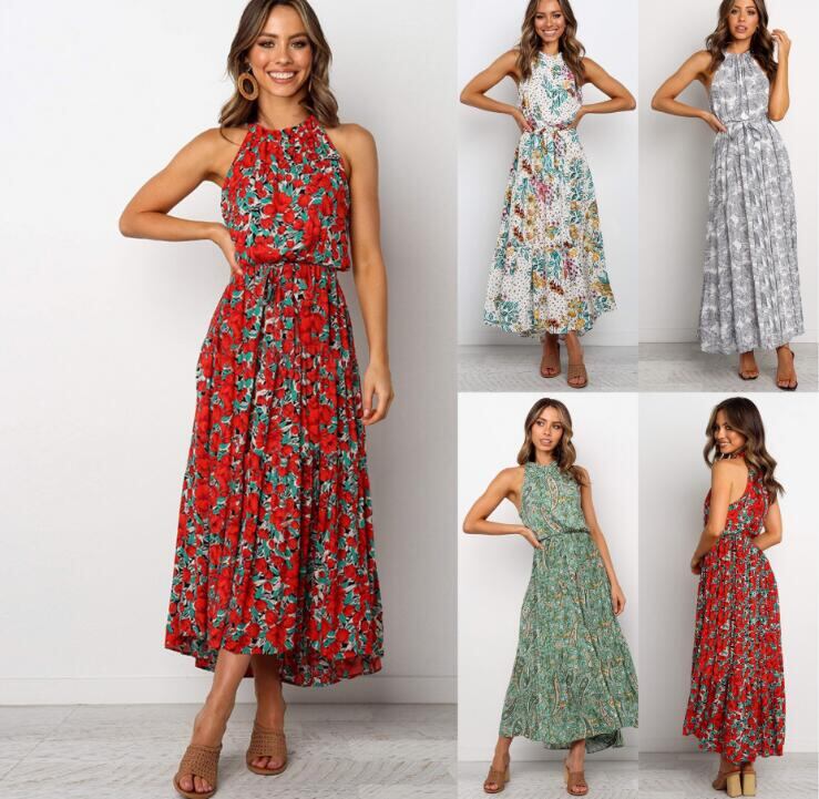 2022春夏新作 ビーチワンピース ホルターネック 花柄ワンピース 人気