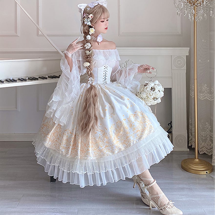 ゴスロリ・ロリータドレス　クリーム色　ギャルウェディングドレス♬ ゴスロリ通販 With U ゴシック ロリィタ ドレス ウエディングドレス