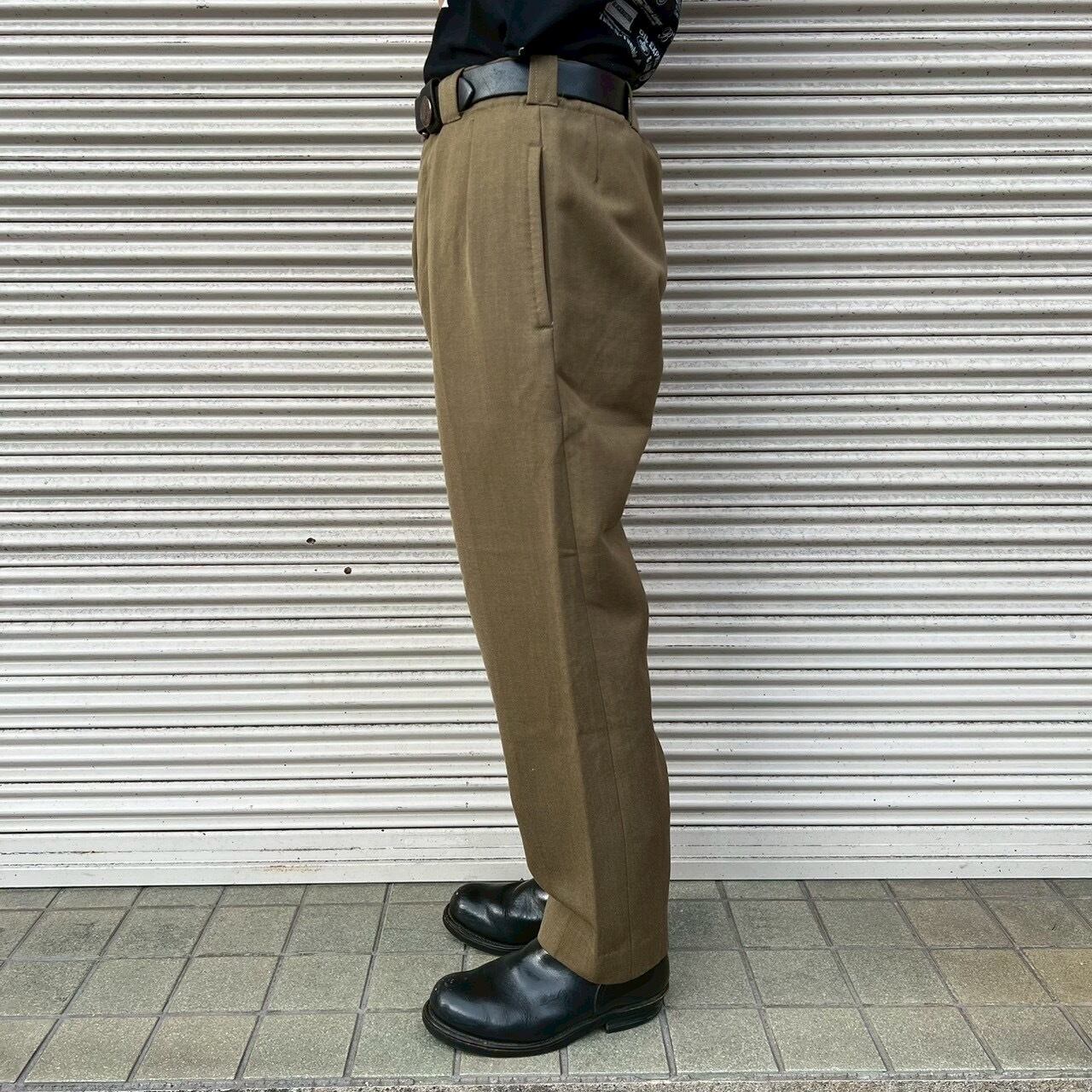 80s Vintage ヴィンテージ スラックス パンツ W86cm M/L カーキ ウール