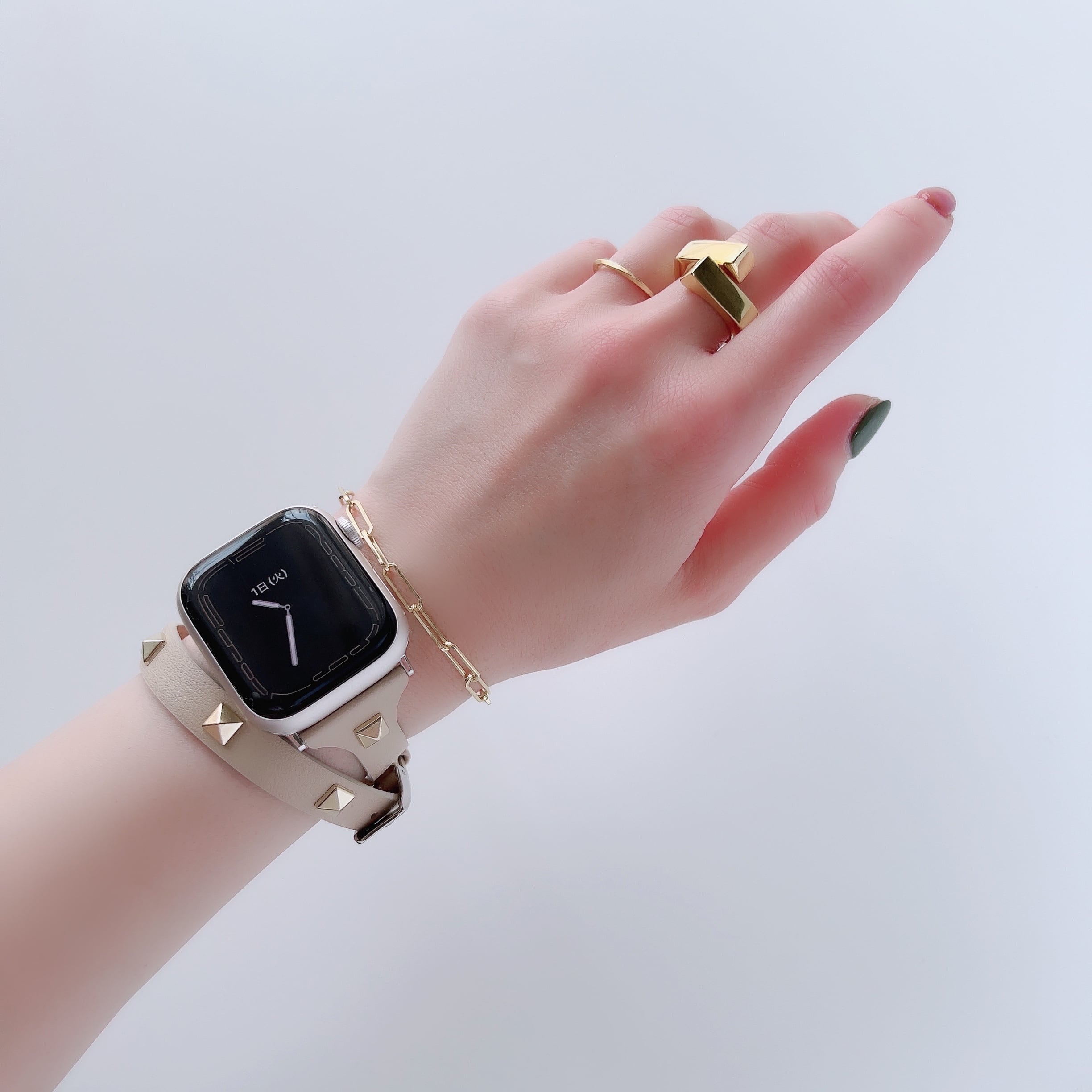 Apple バンド ベージュ Watch アップルウォッチ レザー 42mm - 時計