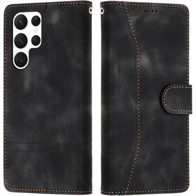 Galaxy S25 Ultra/SC-52F / SCG32 ケース 手帳型 2枚 カード収納 Samsung ギャラクシーs25ウルトラ カバー レザー カードポケット SUGOIDAN 携帯ケース スタンド機能 ストラップ付き 耐衝撃 ぎゃらくしーs25ultra 財布型プロ 全面保護 ブラック 3038