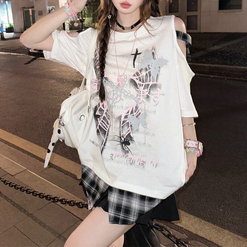 Offshoulder print t-shirt r0055