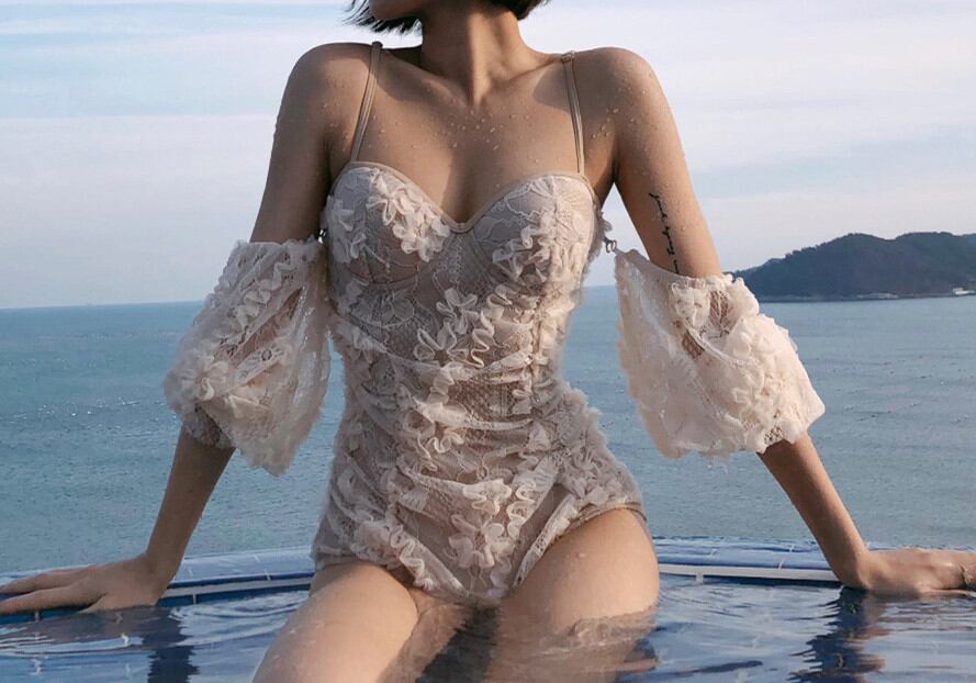 2022新作登場 ワイヤー入り水着 オフショルダー レース モノキニ 高級感