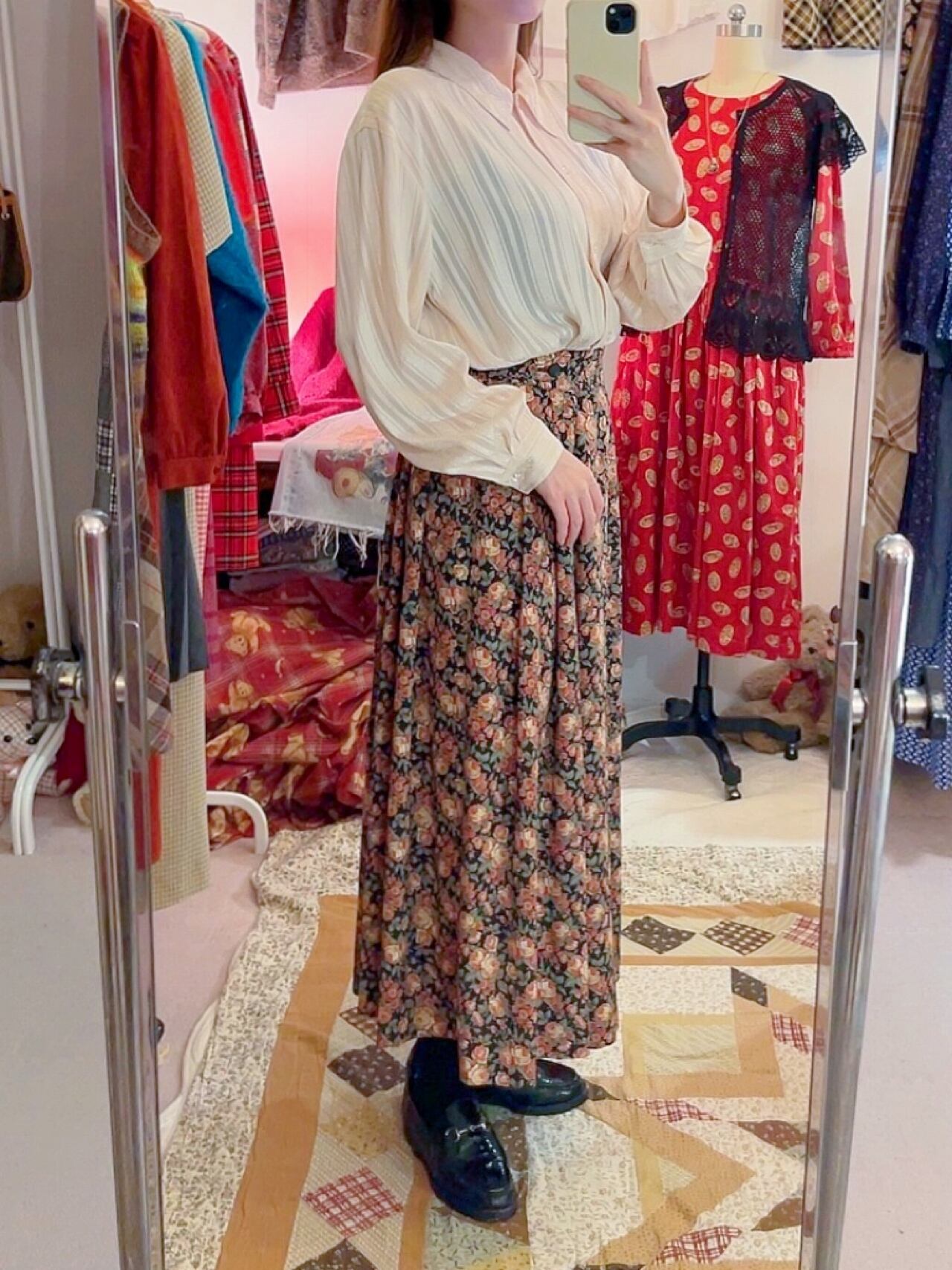 clear button cream stripe blouse