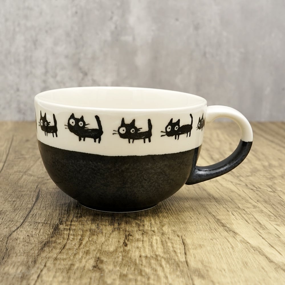 猫スープカップ(美濃焼くろ猫スープカップ)黒 | マスノヤ衣料品店