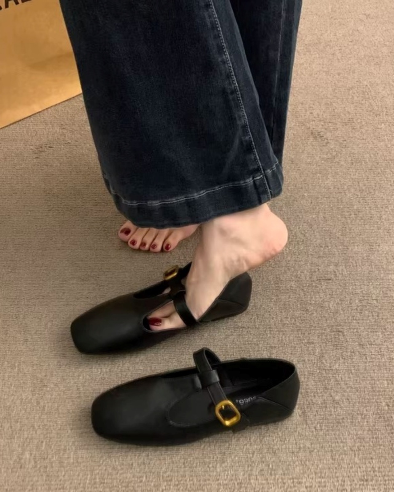 T-strap square toe flat Shoes L0107