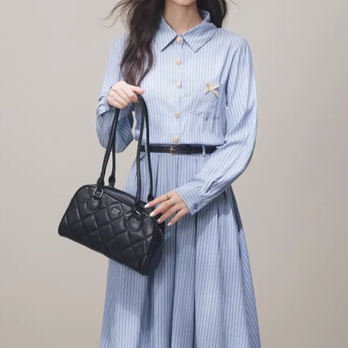 【2点セット】ストライプシャツワンピ＋ベルト ・76065