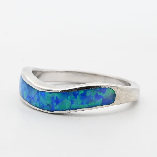 Blue Opal Inlay Wavy Design Ring #15.5 / Denmark