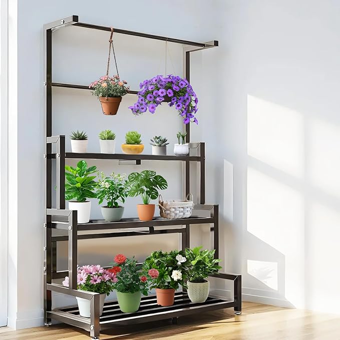 鉄アートフラワーポットホルダー、屋内植物コンテナ棚リビングルームシェルフソファサイドテーブルバルコニーフロアスタンドフラワーポットテーブル Hinniuy 鉄アートフラワーポットホルダー、屋内植物コンテナ棚リビング