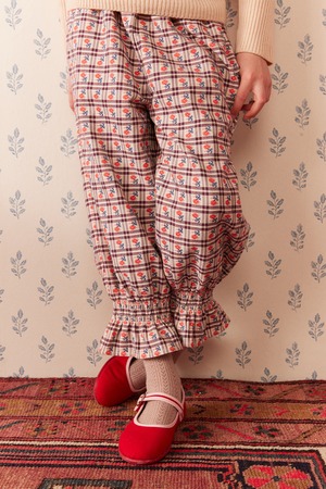 【26AW】hello Simone(ハローシモーヌ)Mirliton pants Camelia Check(3y/4y/6y/8y)パンツ 花