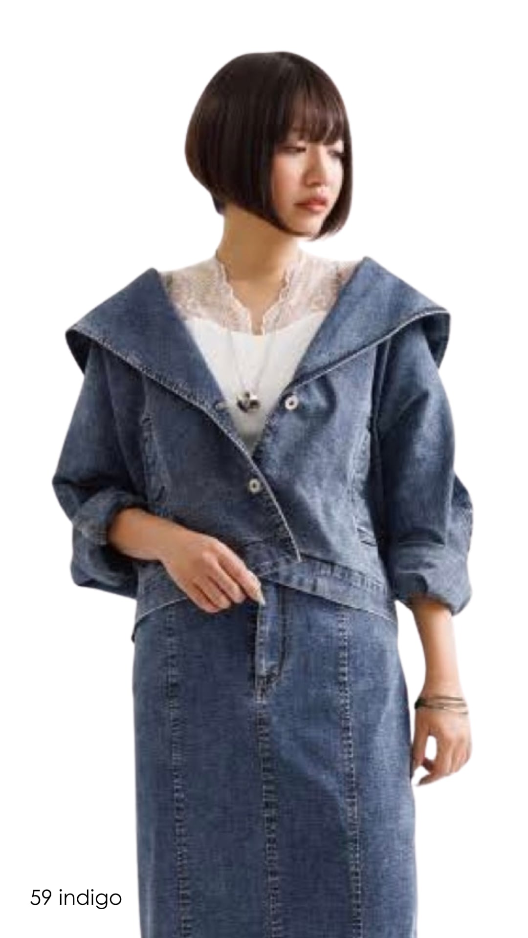 2月予約 ayane ショールカラーデニムジャケット No.816314 ブリーチ インディゴ 9号 Mサイズ アヤン セットアップ対応