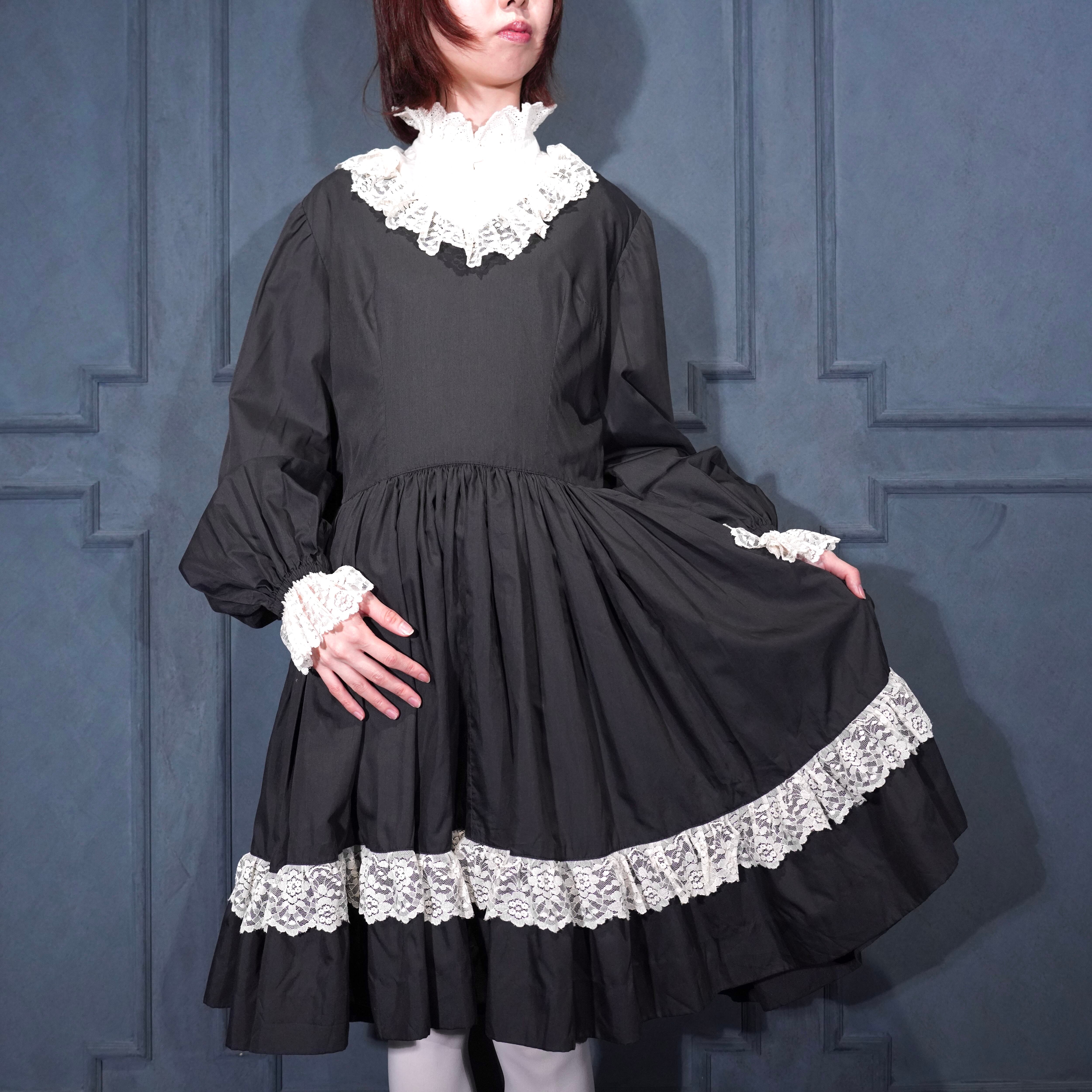 70s〜80s ヴィンテージ　ブラック スリップ ワンピース レース USA 60's～70's USA VINTAGE BLACK COLOR LACE DESIGN DRESS ONE PIECE/60