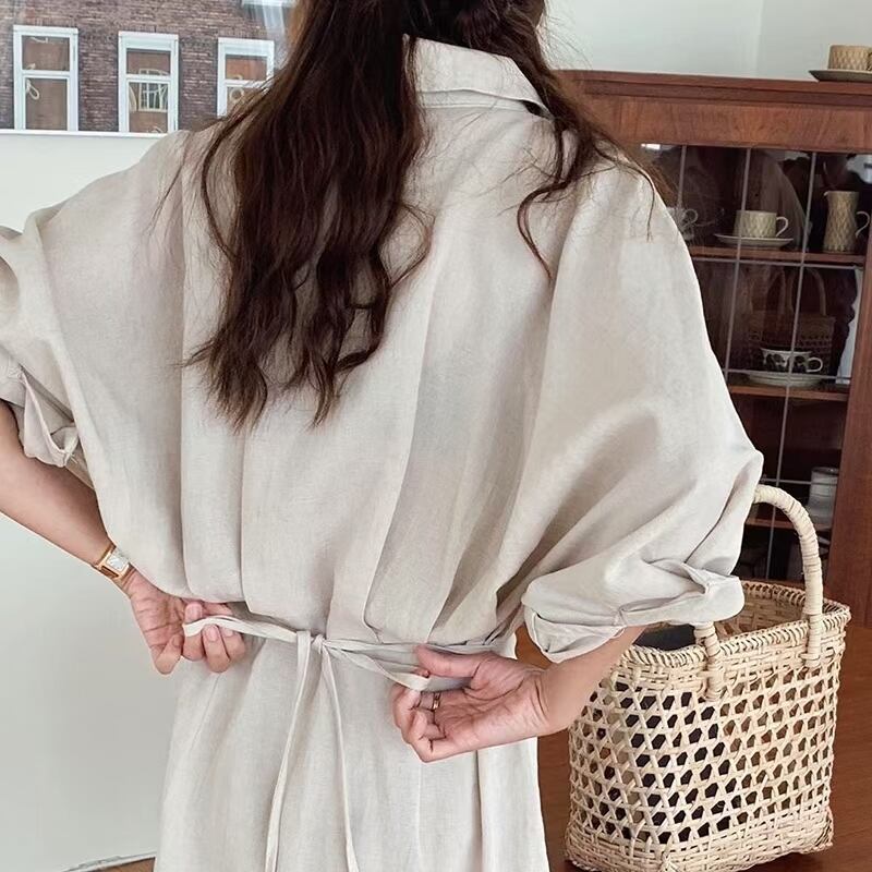 ウエストストラップ シャツワンピース　 AJ−4Z4039-036